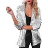 Generico Giacca Da Donna Con Paillette Glitter Lucidi con Frange Elegante Risvolto Casual Leggero E Sottile Da Donna Con Paillettes Da Discoteca