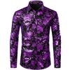 Parklees - Camicia da uomo di lusso, con stampa paisley in oro lucido, stile elegante, vestibilità aderente, colletto button down, Nero viola, L