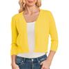CUNYI Bolero Cardigan Donna Corto Manica 3/4 Coprispalle Frontale Aperto Elegante Scollo en V Maglione Leggero, Giallo S