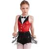 YiZYiF Vestito da Ballo Ragazza con Paillettes e Nappa - Costume di Danza Latino, Salsa, Rumba - Abito Senza Maniche - Rosso - 7-8 Anni