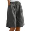 Huneny Pantaloncini in lino da donna a gamba larga lunghezza al ginocchio estivi casual pantaloncini lunghi a vita alta bermuda con tasca, B-grigio scuro., 3XL
