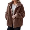 Generico Giubbotto Donna Invernale Senza Cappuccio, Giacca Mezza Stagione Donna con Tasche, Cappotti Tinte Unite Zip Classic - Coat Sportiva Morbido Marrone XXL