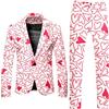 RUMAOZIA Tuta da uomo, per San Valentino, smoking, 2 pezzi, con stampa a cuore/amore, blazer con pantaloni, slim fit, tuta da uomo, per feste, per San Valentino, blazer