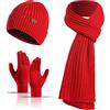 Ommda Cappello Uomo Invernali 3 Pezzi Cappello Sciarpa Guanti Set Beanie in Maglia Cappello Lavorato a Maglia con Fodera in Pile Touch Screen Guanti rosso