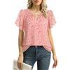 Gaharu Camicia da donna elegante a maniche corte, estiva, business, casual, scollo rotondo, maniche a volant, in chiffon, con fiori
