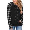 ABYOVRT Donna Felpa con Cappuccio Maniche Lunghe Plaid Camicette Inverno Autunno Patchwork Tops Pullover Maglietta,Z-Nero,XXL