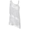 YEAHDOR Vestito Latino Americano Bambina con Paillettes Frange Body da Ginnastica Artistica Leotards da Balletto Ballerina Abito da Jazz Samba Rumba Dancewear Bianco 13-14 Anni