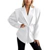 Rrongwn Blazer Donna Sportiva Longblazer Manica Lunga Affari Lavoro Ufficio Vestito Lungo Giacca Revers Cappotto con Cintura Oversize Sottile Blazer, bianco, XL