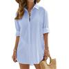 Vancavoo Copricostume Donna Mare Camicia Lunga Estiva Cotone Camicetta Scollo a V Copri Costume da Spiaggia Sciolti Casual Bikini Cover Up,Blu,L