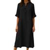 Lggwunsi vestito donna estivo, Vestiti Estivi Donna Lino Abiti Casual Eleganti Vestito in Cotone con Bottoni Manica Larghe Abito Vacanza Comodo Taglie Forti Summer Dress Spiaggia Copricostume, Nero, XXL