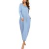 Sykooria Camicia da Notte Manica Lunga Donna a V Camice da Notte in Cotone Lungo Camicia da Notte Invernale con Tasche,Pigiama Comodo Ampio Tinta Unita Abbigliamentoda Casa a_Blu M