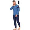 Il Granchio Pigiama Uomo Invernale + Calza - Pigiama Uomo Caldo Cotone - M Blu