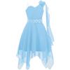 Freebily Vestito da Festa Cerimonia Matrimonio Damigella Bambine Ragazze Monospalla Elegante Abito da Sposa Comunione Battesimo Chiffon Vestito da Principessa Orlo Asimmetrico