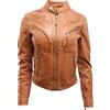 Infinity Leather Giacca Classica Marrone Chiaro da Donna in Vera Pelle Slim Fit da Motociclista 2XL