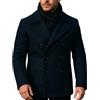 MERCH ATTIRE Uomo Doppiopetto Nero & Blu Navy Lana Peacoat Quarto Lunghezza Stile Casual