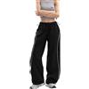 Xinor Y2K Baggy Pantaloni Cargo Parachute Donna Leggera Strisce Laterali | Pantaloni parachute donna gamba larga coulisse leggero fasce hip hop danza streetwear Americana nero blu scuro rosa grigio