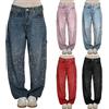 Generico Jeans Casual Da Donna Con Strass Dritti a Gamba Larga Baggy Pantaloni In Denim Harem Vita Alta Loose Elasticizzati Jeans Lucidi Lunghi Gradient Oversize Pantaloni Larghi Casual Vintage Brillantini