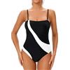 meioro Donne One Piece Costume da Bagno, Costume Intero Donna di Controllo della Pancia, Sport Scoopback Costume Interi Donna Piscina con Coppe di Schiuma Rimovibili Swimsuit (Nero e Bianco, L)