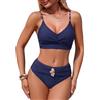 Adigaber Donna Costume da Bagno Due Pezzi Vita Alta Incrociato Frontale Costumi da Bagno Metallico Bikini Set