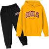 Generic Tuta da ginnastica per bambini e ragazze, 2 pezzi, con cappuccio, Brooklyn New York, set di tute da viaggio con grafica casual, pantaloni della tuta invernali e autunnali, felpa 2025, Giallo, 5-6