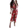 Onsoyours Abito A Maniche Lunghe da Donna Girocollo Sciolto Vestito Estivo Vestito da Spiaggia Vestiti Abiti da Cerimonia Boemia Camicia Casual Lunga Abito B Rosso M