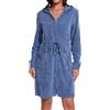 Mnamo Elegante accappatoio da donna con cappuccio e cerniera in spugna corto e leggero, blu jeans, XXL