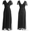 VALORIALUXE Abito Lungo Elegante Donna con Maniche Volant e Scollo a V - Vestito da Cerimonia Made in Italy