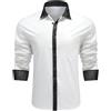 Allthemen Camicia da Uomo Elegante Maniche Lunghe Shirts con Bottoni Risvolto Casual Formal Tops per Matrimonio e Festa Bianco XL