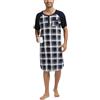 Enjoyoself Maglie Pigiama Maniche Corte Camicie da Pigiama da Uomo in Cotone per Primavera Autunno-Quadri a Blu Marino/M