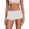 LYSINK Pantaloncini da donna multistrato in pizzo con volant mini bloomer cravatta anteriore elastico vita bassa volant Lolita Micro Shorts, A-Bianco, S