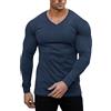Muscle Cmdr Maglietta Termica a Maniche Lunghe con Scollo a V,vestibilità Slim da Uomo,Casual, a Coste,Leggera e Intima Blu XL