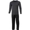 HEYO Pigiama lungo da uomo, in cotone, set da due pezzi, maglietta a maniche lunghe, pantaloni lunghi a scacchi, grigio, L