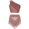 CHICTRY 2 Pezzi Donna Abito da Pattinaggio Artistico Strass Tuta da Ginnastica Monospalla Crop Top con Gonna di Danza Classica Vestito da Ballo Lirico