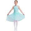 Kaerm Vestito Danza Lirica Contemporanea Bambina Abito da Pattianggio Artistico Fiore Vestiti Danza Classica Ballerina Body Ginnastica Costume da Ballo Latino Moderno Jazz Azzurro 9-10 Anni