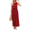 amropi Donna Lunghi Vestiti Elegante Maxi Vestito Casuale Senza Maniche Abito Bordeaux,XL