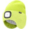 ATNKE LED Illuminato Berretto Cappello con Paraorecchie,USB Ricaricabile 4 LED Corsa Cappello Lampada Invernale Calda Pile Foderato Lavorato Beanie Regali per Uomo e Donna/Fluorescent Yellow