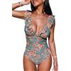CUPSHE Costume da Bagno Intero da Donna in Tinta Unita con Scollo a V e Lacci