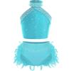 Freebily Vestito da Balletto Ballo Latino Americano Bambina Abito da Ballo Lirico Contemporaneo Crop Top + Gonna con Piume Vestito da Pattinaggio Artistico Body Ginnastica Blu Verde 11-12 Anni