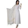 JG JAI GOVINDAM Chikankari - Kurti indiano in cotone Anarkali, da donna, estivo, con pantaloni kurta e set Dupatta, kurta pakistano, bianco, Small