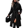 Generisch Cappotto di lana da donna, lungo, caldo, con colletto a risvolto, invernale, a doppio petto, vintage, tinta unita, con cintura, per l'autunno e l'inverno, da donna, vintage, lungo, Nero , S