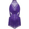 Mufeng Abito Ballo Latino Americano Bambina con Nappa Paillettes Body Danza Classica + Guanti Vestito da Pattinaggio Artistico Costume di Danza Competizione Viola 15-16 anni