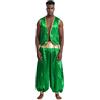 YEAHDOR Costume da Principe Aladdino per Uomo Costume da Sceicco Arabo Giacca Senza Manica Gilet Aperto Daventi + + Pantaloni Harem Bloomers Costumi in Maschera Verde&Verde M