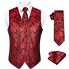 Enlision Gilet da Uomo Elegante Paisley Jacquard Gilet Rosso da Abito Cravatta e Fazzoletto Set per Festa Sposa