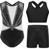 Freebily Body Ginnastica Artistica Bambina con Crop Top e Pantaloncini Body Danza Classica Senza Maniche Tuta da Pattinaggio Artistico Dancewear Performance Bianco 11-12 anni