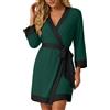 PrinStory Accappatoio da donna corto, maniche a 3/4, kimono, con scollo a V, vestaglia loungewear casual, verde scuro, XXL