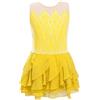 Oyolan Vestito Pattinaggio Artistico Ragazza Bambina Leotard Ginnastica Body Danza Strass Senza Maniche Costume Spettacolo 5-14 Anni, B Giallo, 11-12 Anni