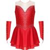 Oyolan - Vestito per pattinaggio artistico con strass, per danza, body da ginnastica, brillante, costume da danza, 5-16 anni, rosso, 11-12 Anni