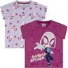 Marvel Ghost Spider, Spiderman, Confezione da 2 Magliette a Maniche Corte in 100% Cotone, per Bambine, Multicolor, 6-7 Anni: 122cm, Multicolore