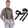 DonDon Set di bretelle eleganti e papillon per uomo e donna, forma a Y, larghezza 2,5 cm, fatto a mano - Accessorio elegante per matrimonio, festa, smoking - Verde