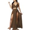 Mintsnow Abiti estivi per donne formose, 2 pezzi, in chiffon, con spalline, scollo a V profondo, spacco alto, abito lungo, gonna set, abbigliamento da spiaggia, costume da bagno, leopardato marrone, XS